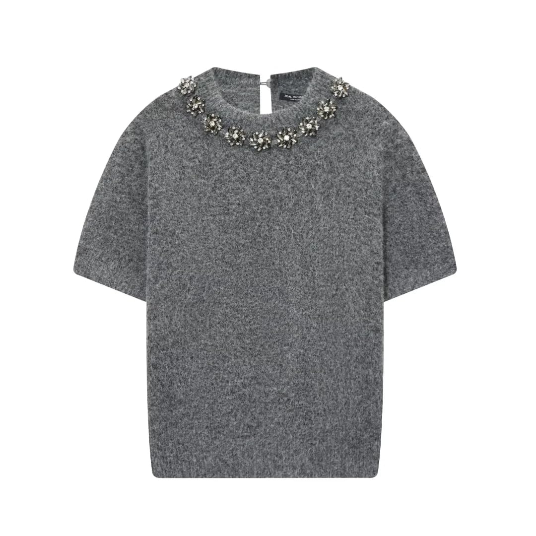 Women Short Sleeved Knitted Sweater Casual Round Neck Sweaters