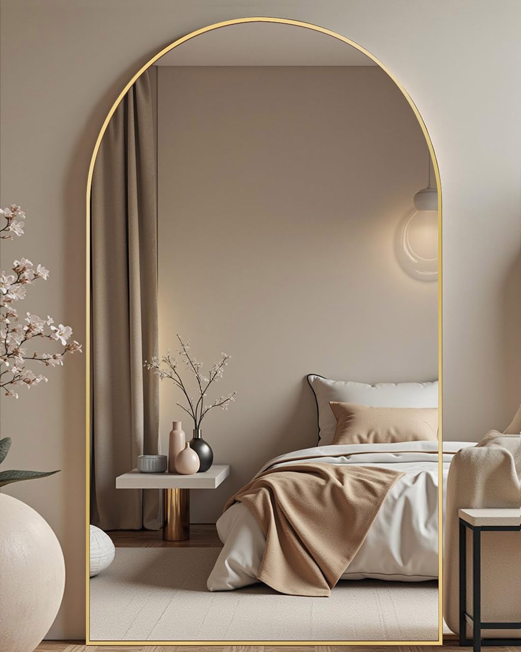 DMWOODFL 77x38 Inch Gold Arched Full Length Mirror - Freestanding Floor Mirror with Stand, Shatterproof Glass & Anti-Tip Base for Large Living Room, Bedroom, Entryway