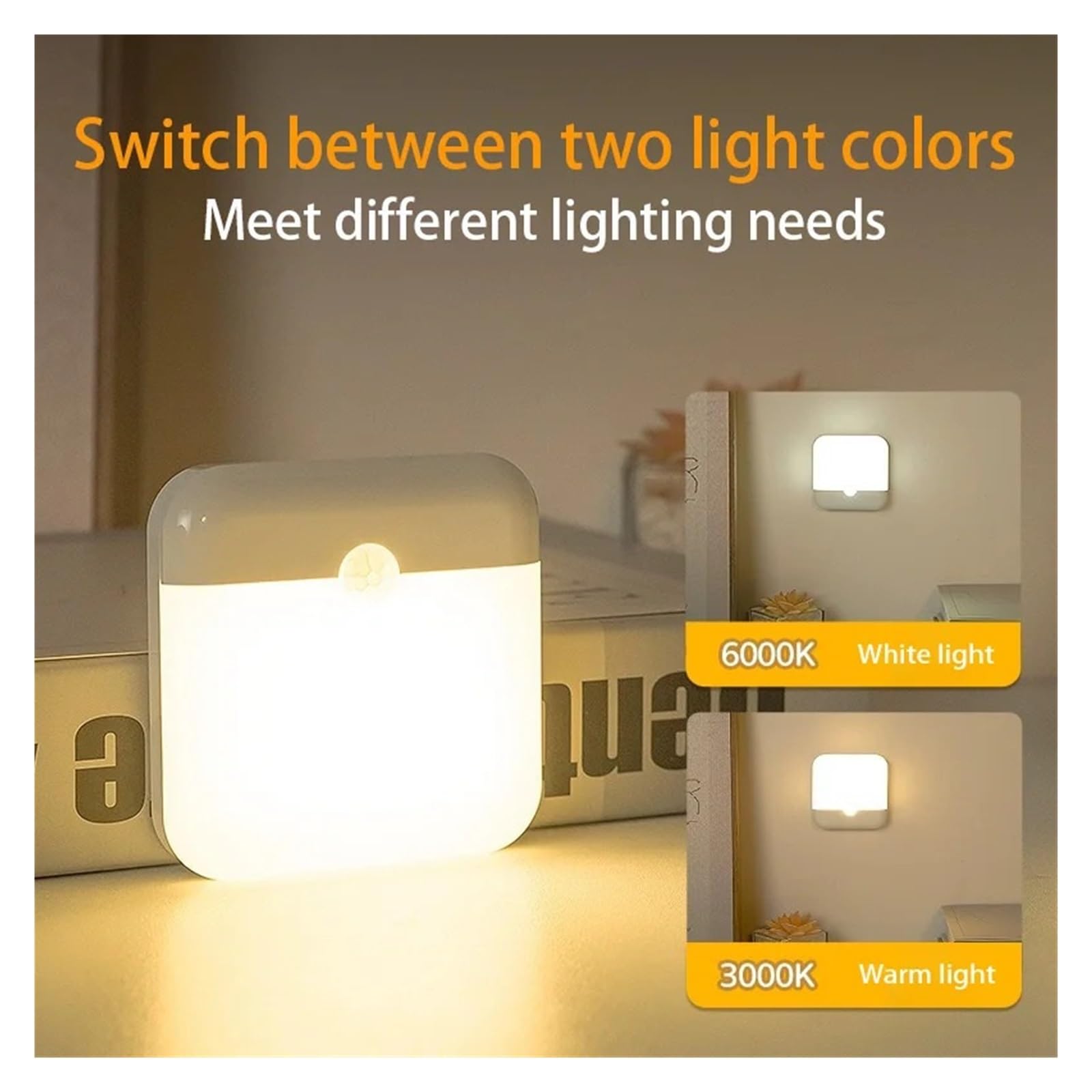 Lampa Z Czujnikiem Ruchu LED Ładowaniem Kwadratowa Do Sypialni, Kuchni, Schodów, Korytarza, Garderoby, Szafki, Oświetlenia Nocnego(4Pcs,Cold White 5600K)