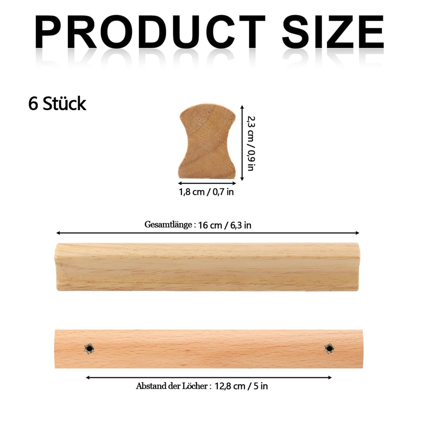 6 sztuk drewnianych uchwytów meblowych, do szafek, ze śrubami, szuflady, szafka kuchenna z litego drewna z uchwytami, rozstaw otworów 128 mm, do szaf, łazienek, biur i kuchni