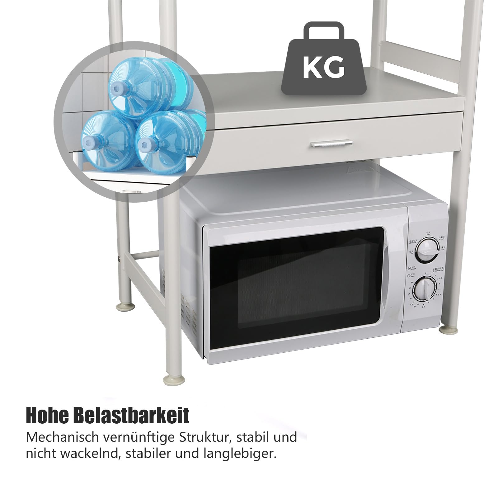 Étagère Micro-ondes Extensible 3 Niveaux Acier - Organiseur Cuisine Blanc 56 Cm