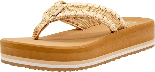 Flojos Breeze Women's Sandal, Platform Raffia Upper Thong Wedge Sandals