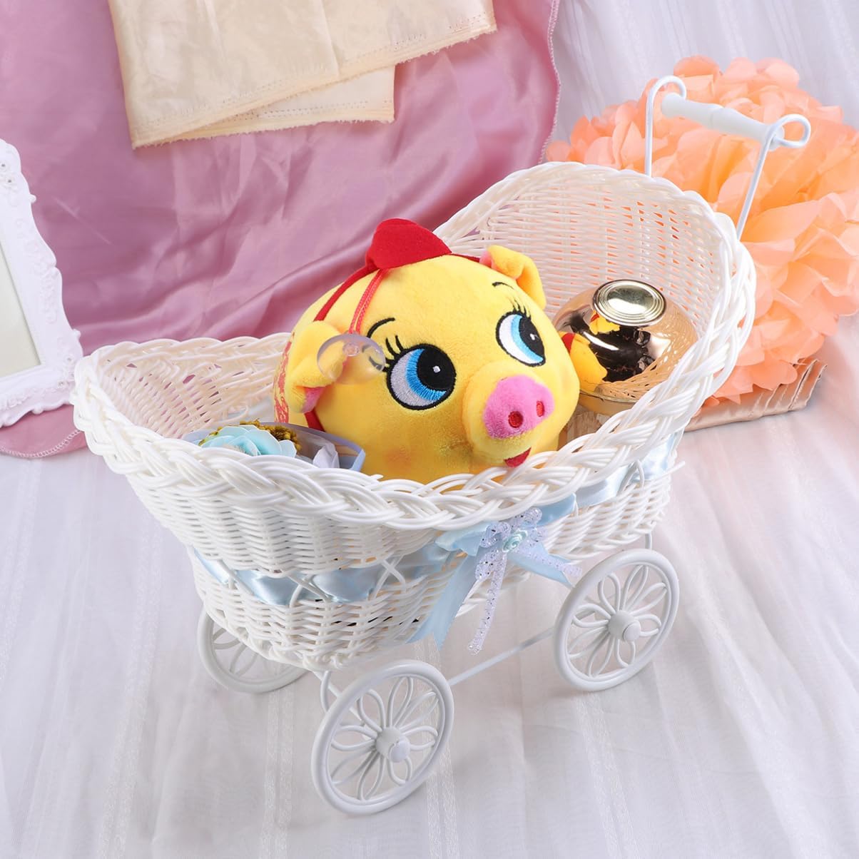 PRETYZOOM Knitted Flower Basket Tricycle Decor for Weddings Showers and Birthdays Cloth Mini Car Ornament for Home and Outdoor Use