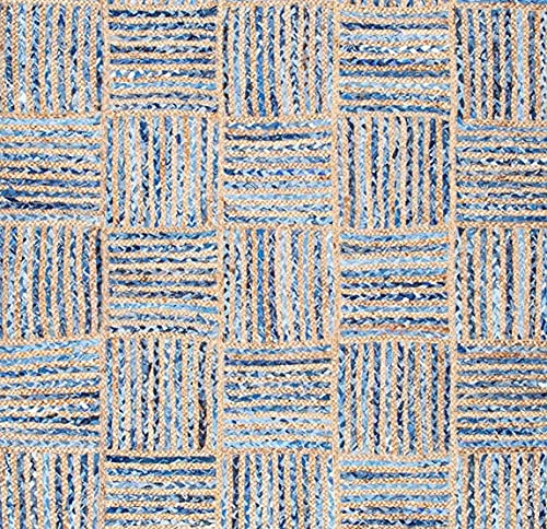 Image of Handmade Natural Jute Cotton Natural Fibers Floor /Door Mat Rugs Furnish Decor Striped Rectangular Design Carpet for Bedroom Living Room (JUTE0012, 6x8-Rug /Carpet)