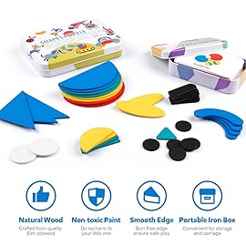 Coogam Wooden Pattern Blocks - Tangram Shape Puzzle Set Color Sorting Stacking Game Wood Animal Jigsaw Preschool Montessori Brain Teaser STEM Gift for 3 4 5 Years Old Toddler Kids (60 Pattern Cards)