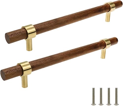 Cajón de 8.66 pulgadas8.661 in de latón nogal armario de cocina hardware tirador tirador distancia de agujero ajustable con tornillo, 2 unidades