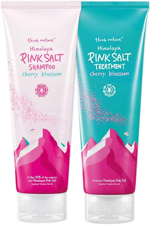 Think Nature Himalaya Pink Salt Shampoo and Treatment Set Cherry Blossom Set, No Sulfate Paraben, All Hair Types, (9.52Fl oz + 7.94Fl oz)