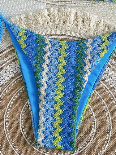 Image of ZAFUL 2 Piece Triangle Bikini for Women Knitted Rope Halter Bikini Sets Sexy Bathing Suit Side Tie Swimsuits Beachwear