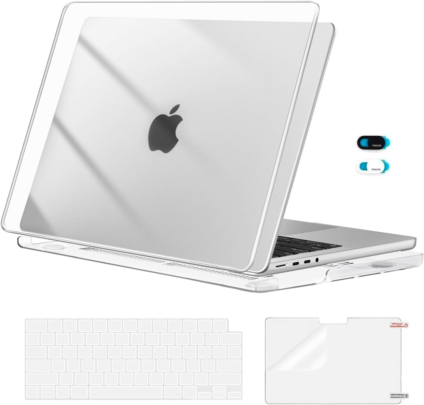 Compatible with MacBook Pro 14 inch Case 2025-2021 M5 M4 M3 M2 M1 A3434 A3112 A3185 A3401 A2918 A2992 A2779 A2442, Plastic Hard Shell Case&Keyboard Cover&Screen Film&Webcam Cover, Crystal Clear