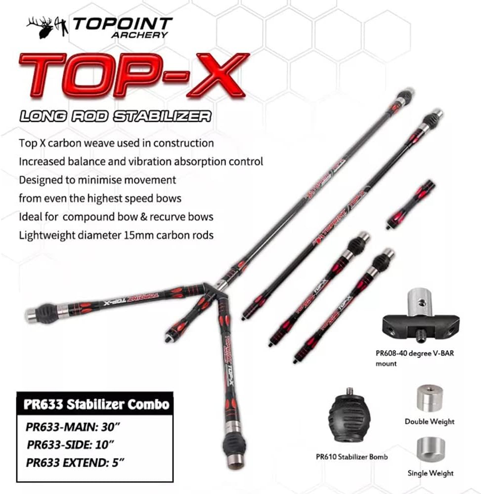 Archery Balance Bar Set Compound Bow Stabilizer System Include Main Rod Side Rod Extend Rod Carbon Bow Role Rod Kit Recurve Bow and Compound Bow Accessory for Hunting