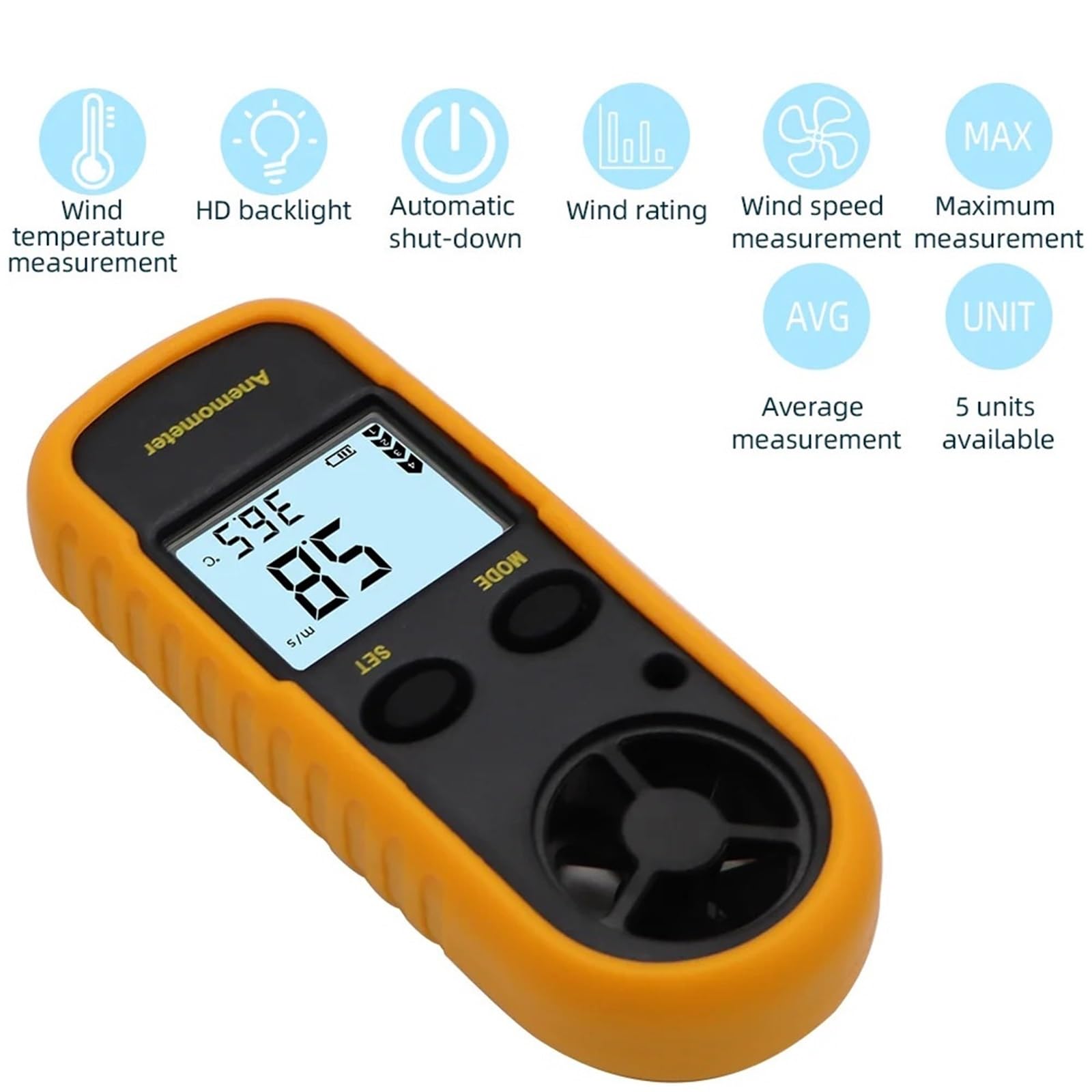 Anemómetro digital, Anemómetro Digital, termómetro para medir la velocidad del viento, probador de temperatura, portátil, alta precisión, medidor 0-30m/s