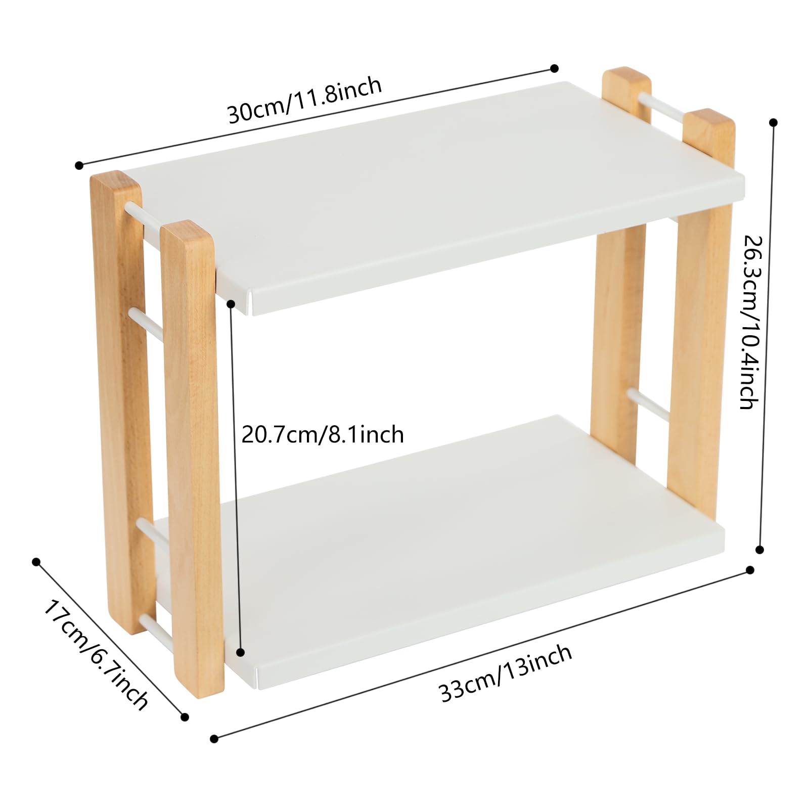 Organizer da scrivania, mensola da bagno a 2 livelli, per riporre utensili da cucina, spezie e cosmetici, bianco