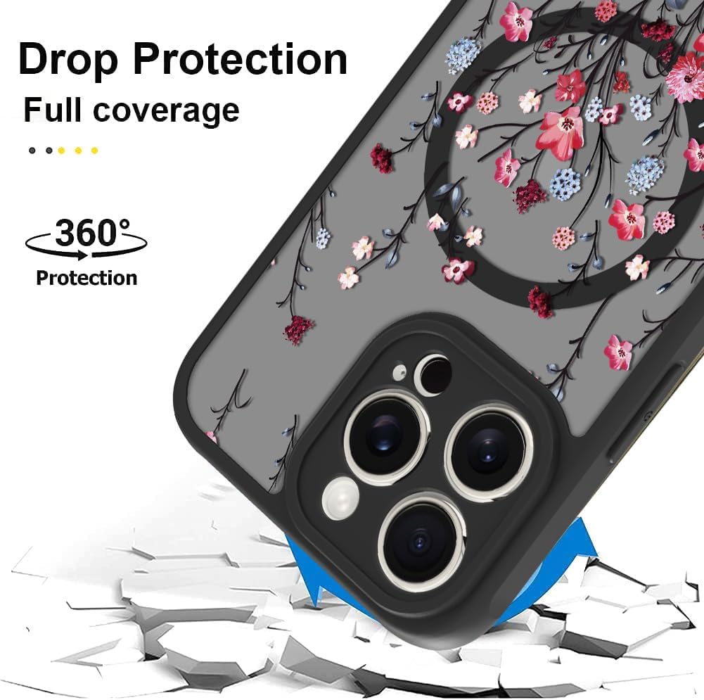 Magnetic Case Designed for iPhone 13 Pro Max,Red Floral Flower image 2