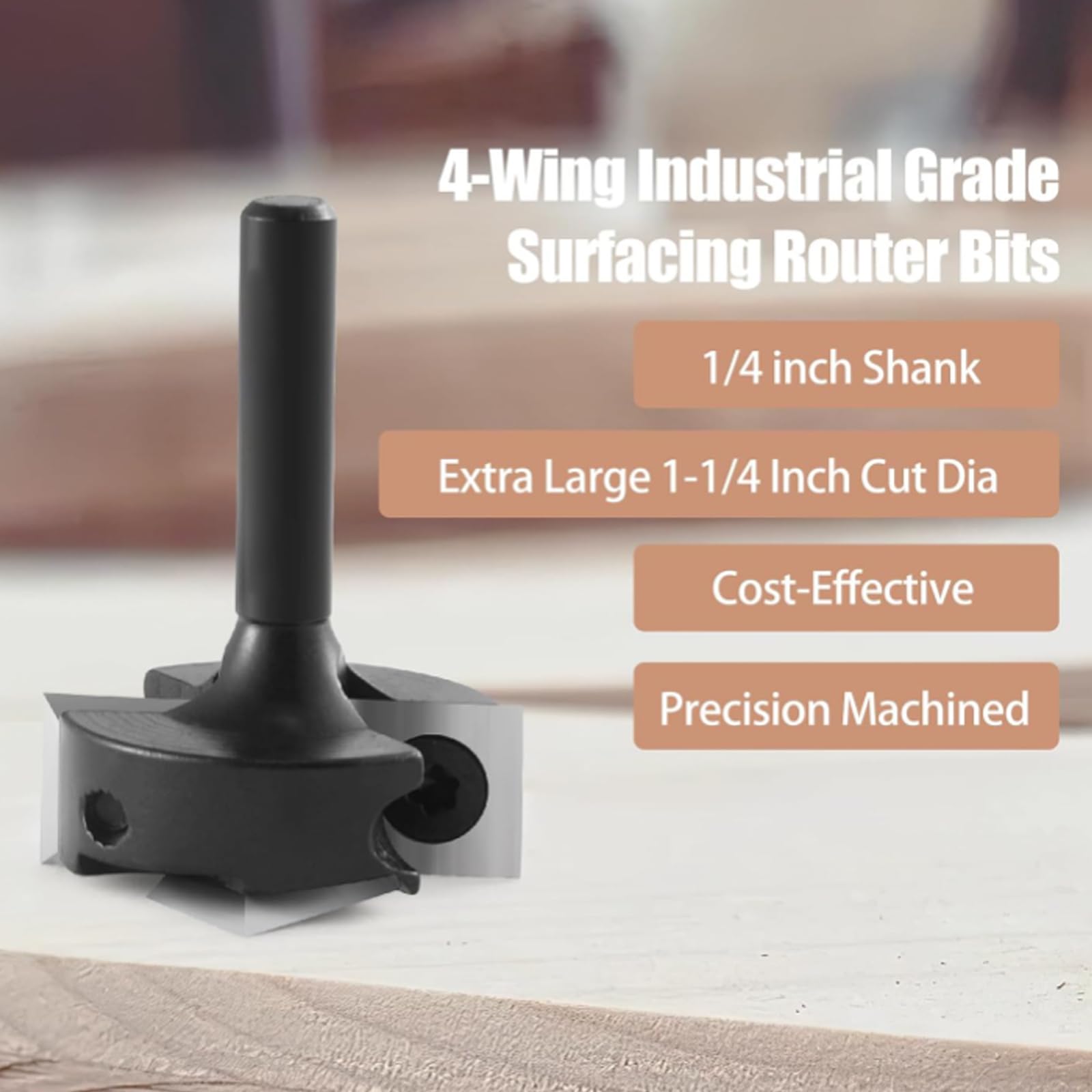 Planfräser 1/4 "Schaft 1-1/4 "Durchmesser Präziser Hobelfräser mit VHM Wendeplatten 4 Flöten CNC Planfräser für Oberfräse Wendeplattenfräser holz Abflachfräser Schaftfräser Oberflächenbit