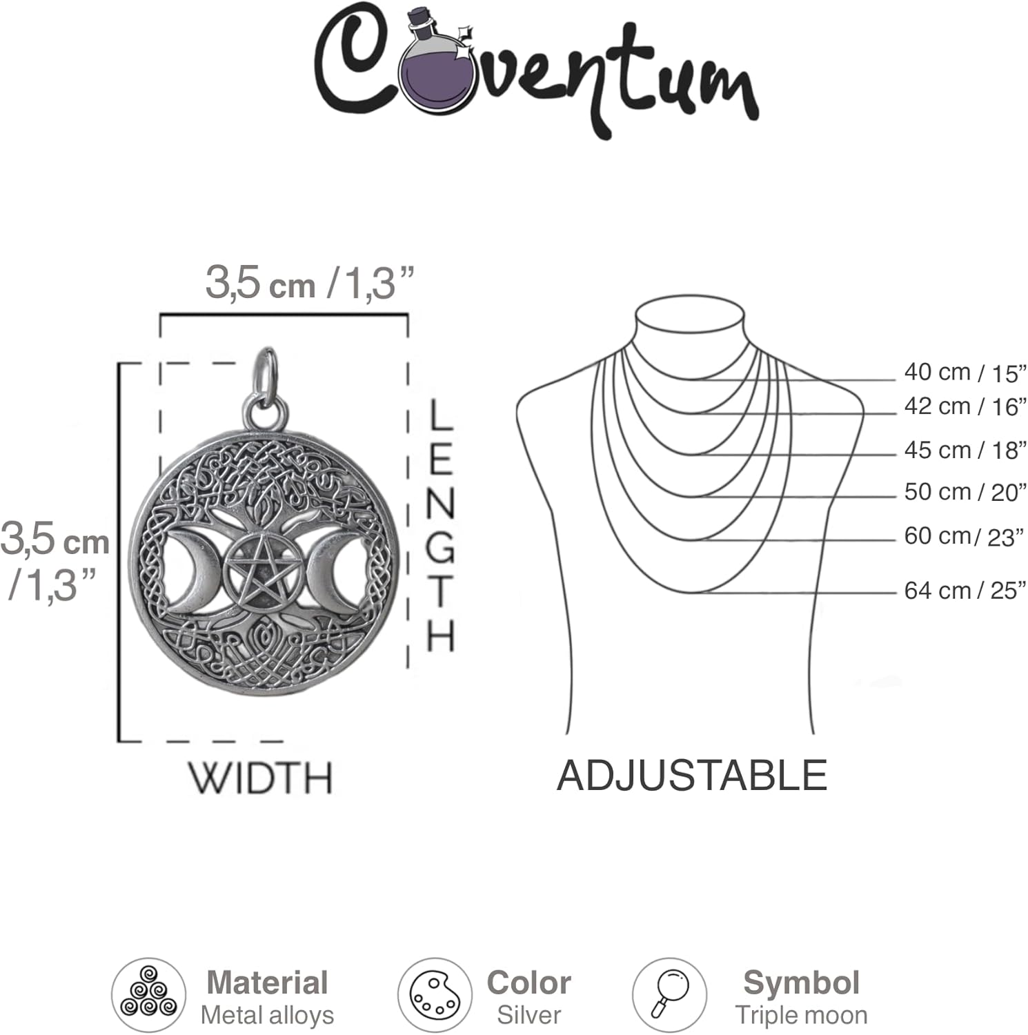 Triple Moon Goddess Hecate Symbol Necklace - Image 6