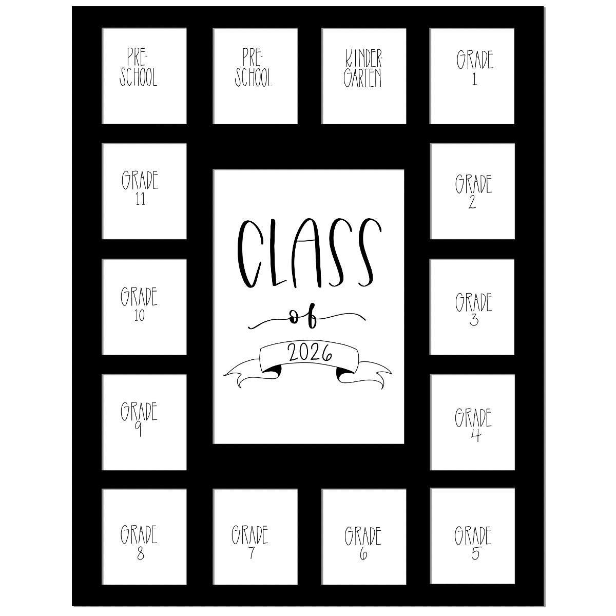 Rustic Red Door Co. RRD Class of 2026 Photo Mat (11 x 14) - Photo Collage Picture Frames Mat for School Pictures School Picture Frame Pre-K to 12 Mat - No Frame Black Photo Mat (15 Photos)