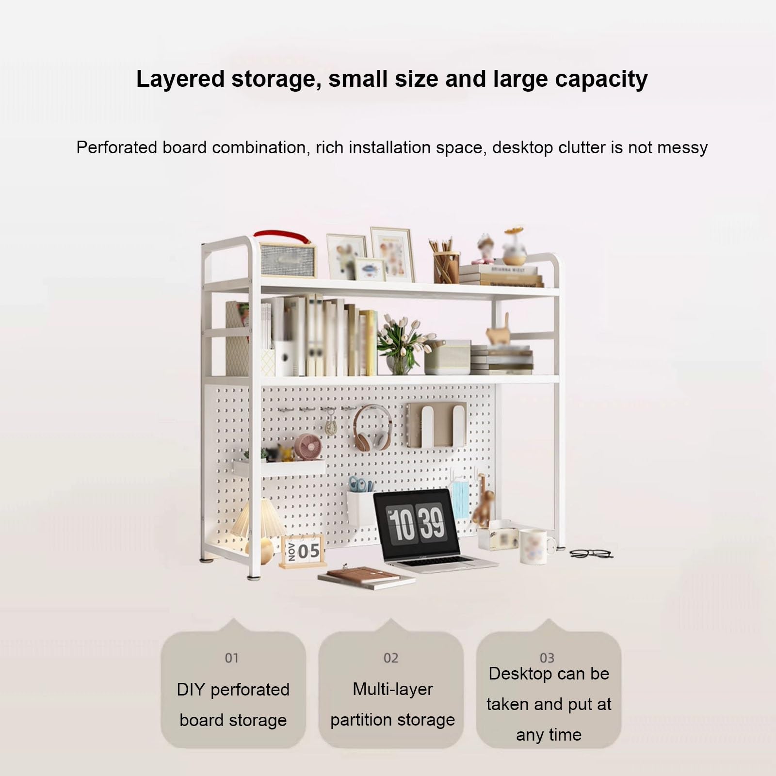 Amazon.co.jp: 有孔ボード付きデスク 収納 棚、机 スタンド用