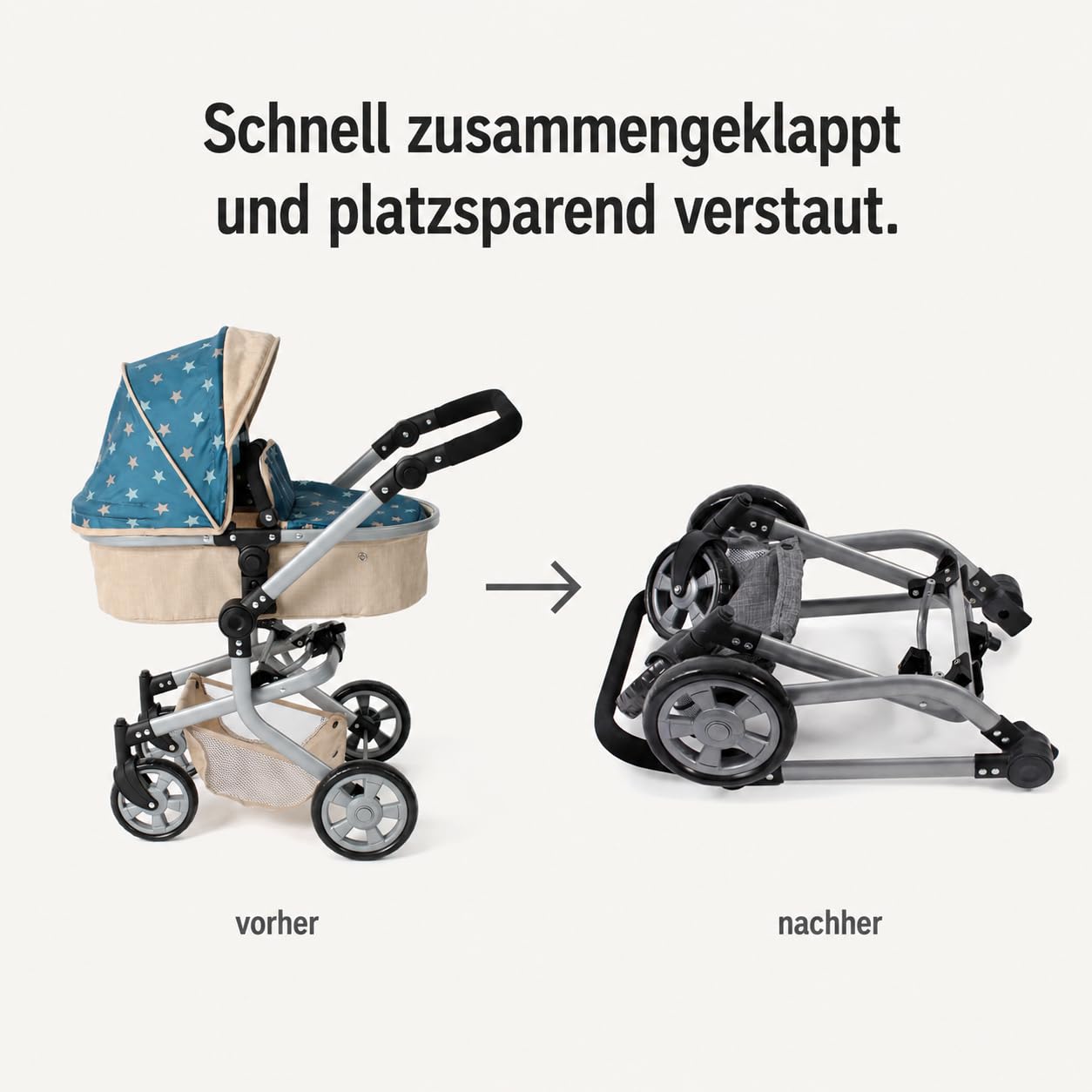 Bayer Chic 2000 Cochecito Muñecas 2en1 Mika | Manillar Regulable 47-80 cm | Cochecito de muñecas premium 2en1 convertible con manillar ergonómico y ruedas giratorias. Robusto y de larga vida útil.