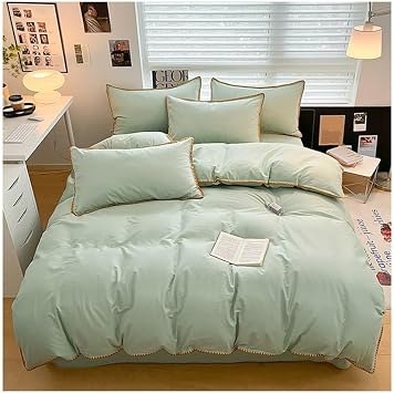 Solid Color Duvet Cover Set 4-Piece Set 100% Cotton Soft Touch Breathable Bedding Set 200x230/220x240cm Suitable for Western and Japanese Style Bed Covers, Sheets, 2 Pillowcases for Bed Use Nordic