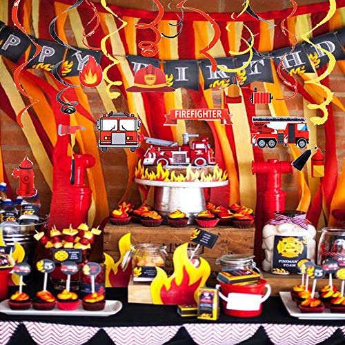 Laventy Fire Truck Birthday Banner Fire Truck Swirl Banner For Firetruck Party Decorations Fire Truck Birthday Banner Firetruck Fire Engine Decorations Fireman Party Theme #TOP3