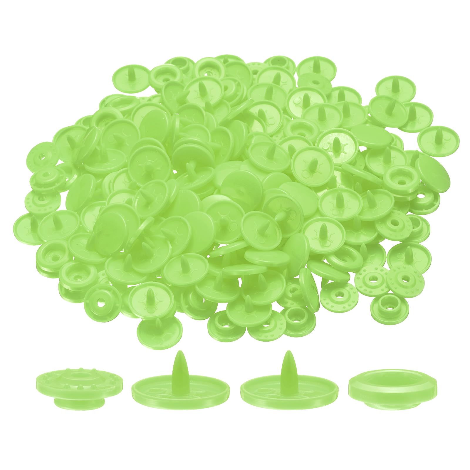 sourcing map 200 Set Plastic Snaps T5 Round Resin No-Sew Button Plastic Snap Fasteners Kit for Clothing Sewing Rain Coat Diapers Bibs Crafting, Green