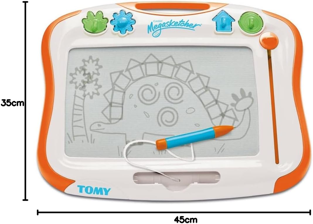 Tomy Megasketcher Magnetic Drawing Board | Large Writing Pad with Magic Eraser | Travel Games for Kids Aged 3 4 5 6 and Over | Measures 45 x 35 cm