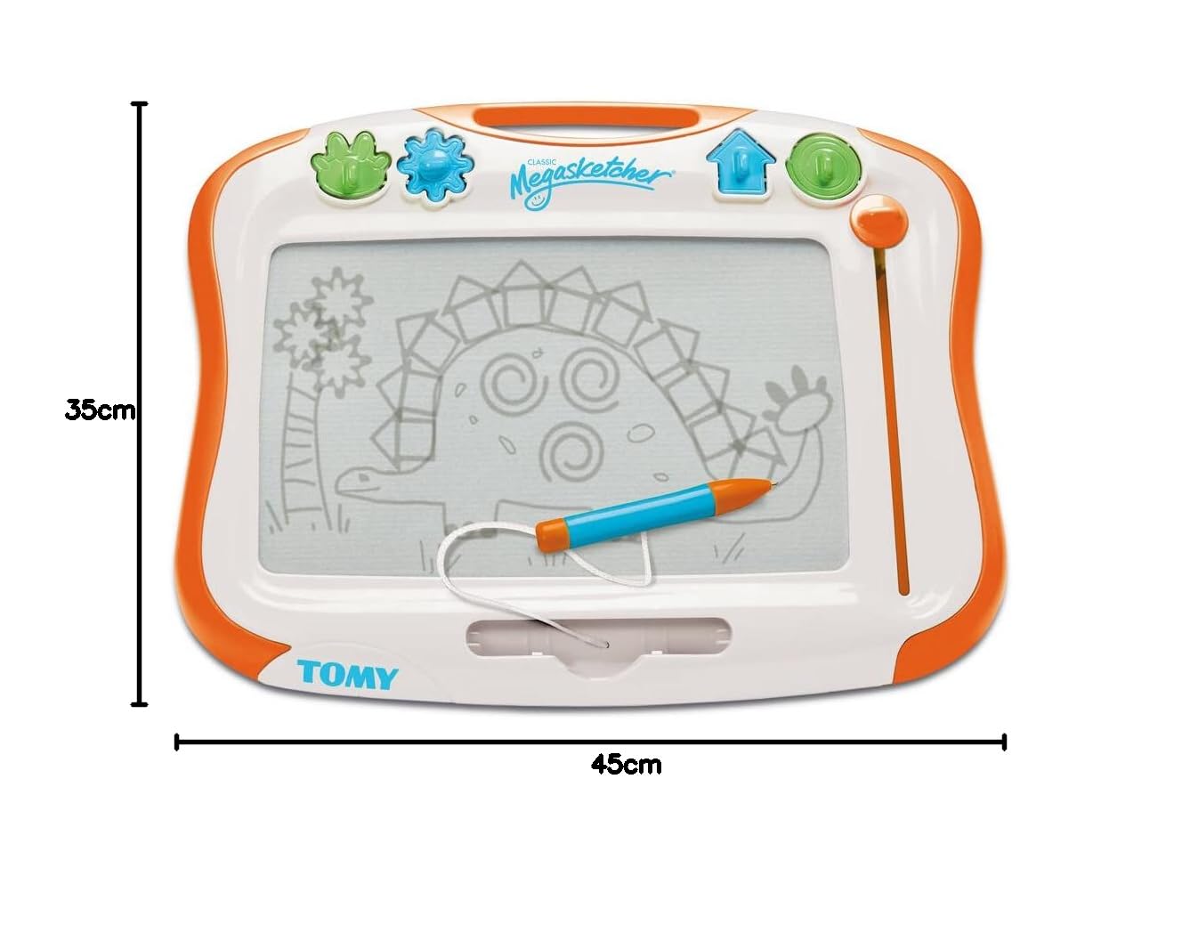 Tomy Megasketcher Magnetic Drawing Board, Large Writing Pad with Magic Eraser, Travel Games for Kids Aged 3 4 5 6 and Over, Measures 45 x 35 cm