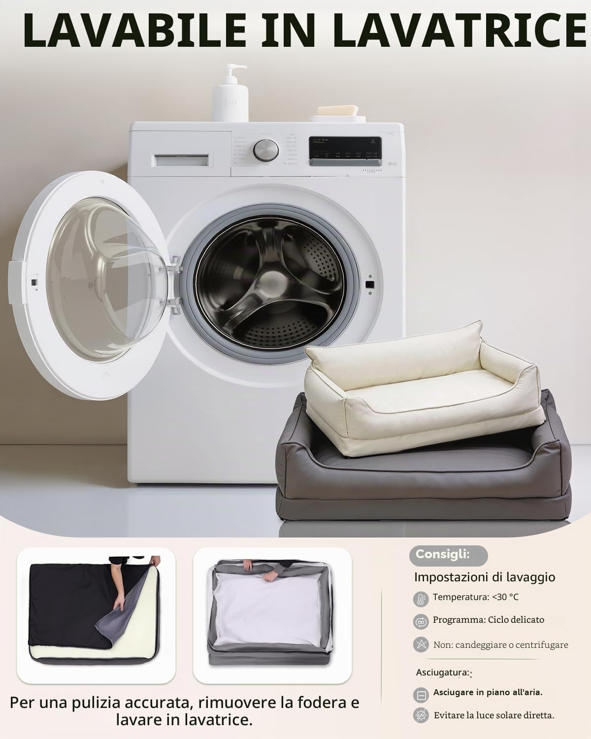 Cuccia Cane Interno Taglia Media,Ecopelle Divano Per Cani Impermeabile-91x68 cm,Cuccia Cane Schiuma a Uovo,Cuscino Rimovibile Lavabile,Lettino Per Cani Antiscivolo, Grigio