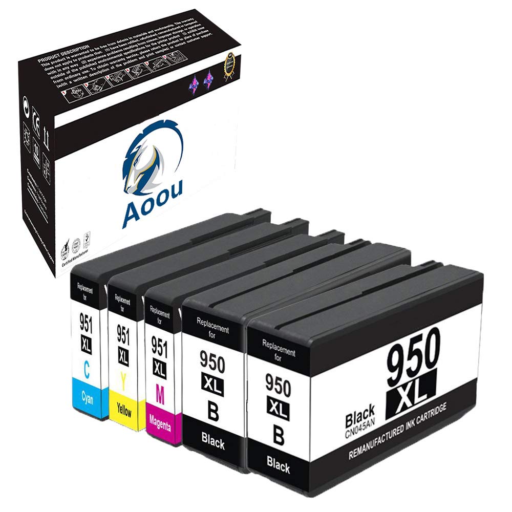 Aoou 950XL 951XL Ink Cartridges Compatible for HP 950XL Ink, Work with HP Officejet Pro 8600 8610 8100 8620 8630 8640 8660 8615 8625 251DW 271DW 276DW Printe (2 Black, 1 Cyan, 1 Magenta, 1 Yellow)