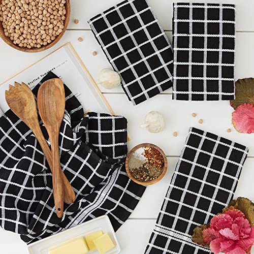 DII Cotton Terry Windowpane Dish Towels, 16 x 26 Set of 4, Machine Washable and Ultra Absorbent Kitchen Bar Towels-Black Check - Image 4