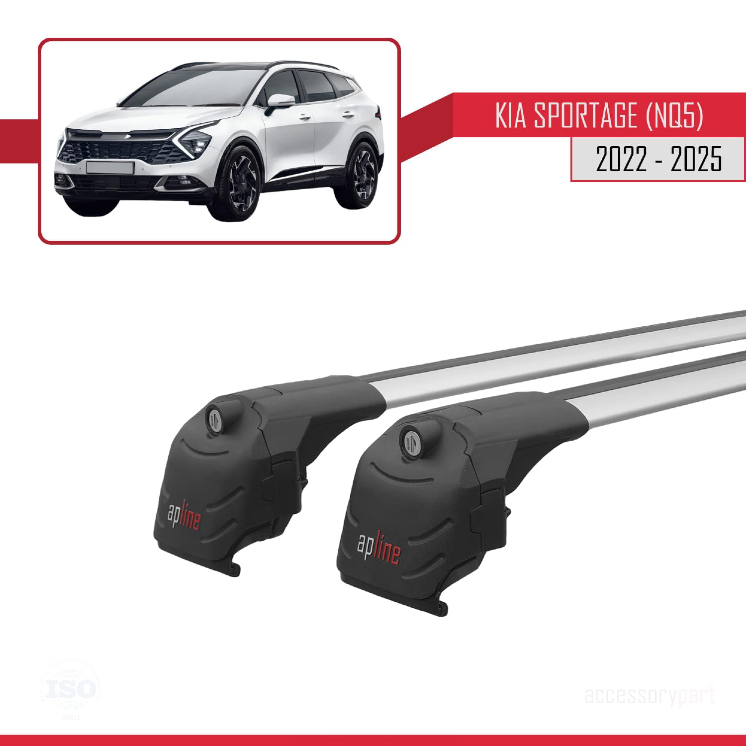 Compatible avec Kia Sportage 5 (NQ5) 2022-2026 (No-Sunroof) ACE-2 Modèle Barres de Toit Railing Porte-Bagages de Voiture Aluminium Gris 2 Barres