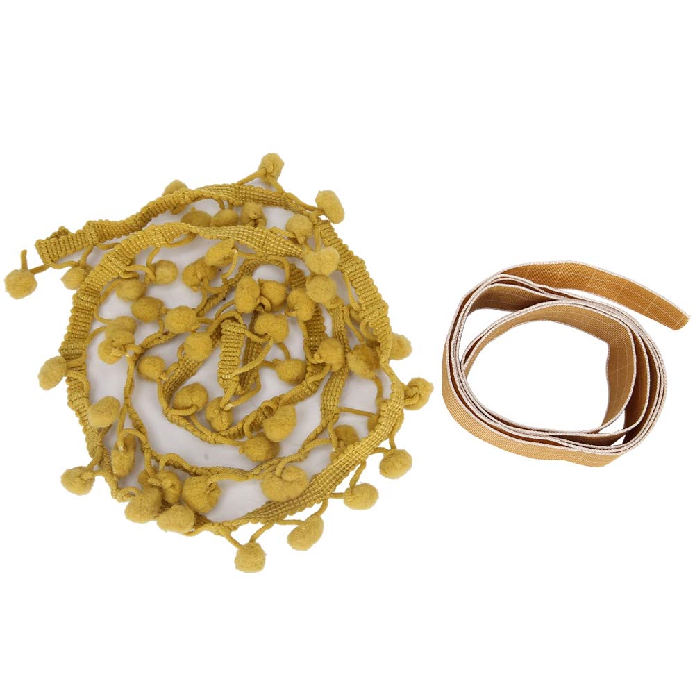 Szycie koronkowych wykończeń, 2 szt. Wstążka z frędzlami w kształcie kulki Pom Tapicerka do szycia, wianek kuli Szycie frędzli Koronka(Yellow)