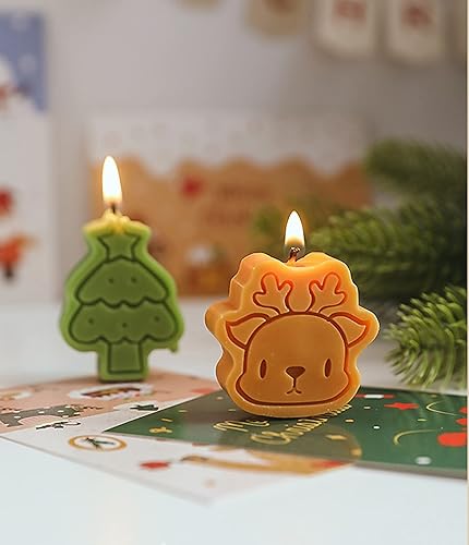 Miniatura 4 de Juego de 4 velas perfumadas de Navidad, 4 velas decorativas hechas a mano de cera de soja aromática de 3.88 oz, velas de dibujos animados, alce,