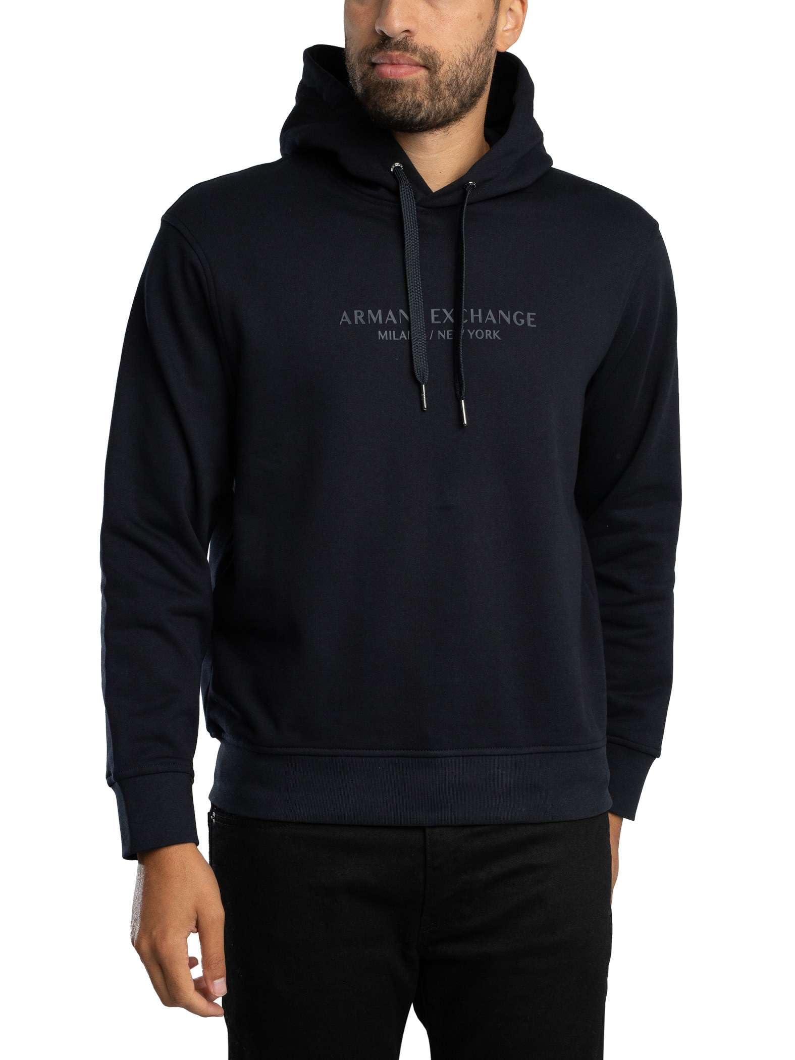 Armani Exchange Long Sleeve Drawstring, Front Tone On Tone Logo Felpa con Cappuccio Uomo (Pacco da 1)