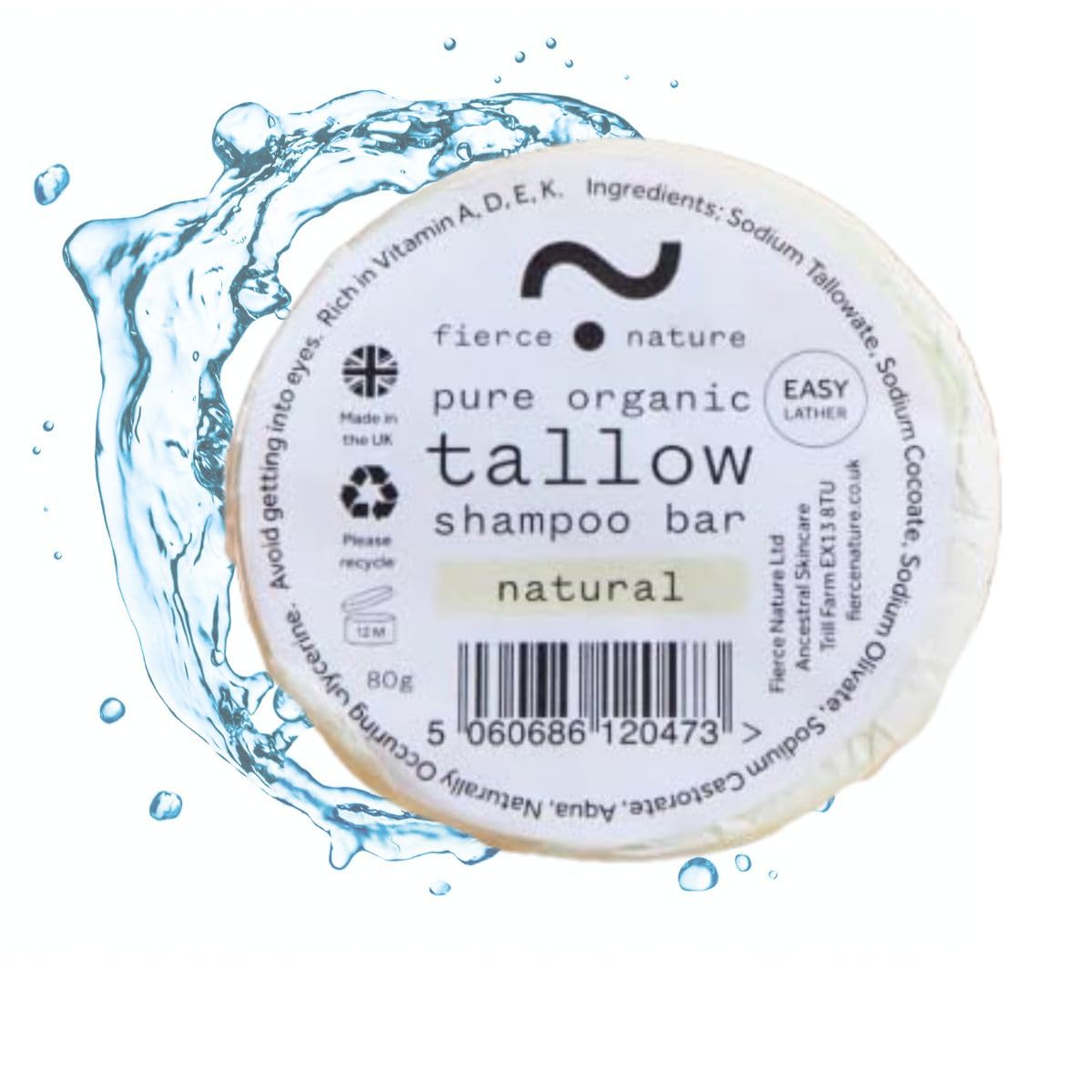 Fierce Nature Pure Organic Tallow Shampoo Bar Single Bar 80 g, (Unscented) - pack of 1