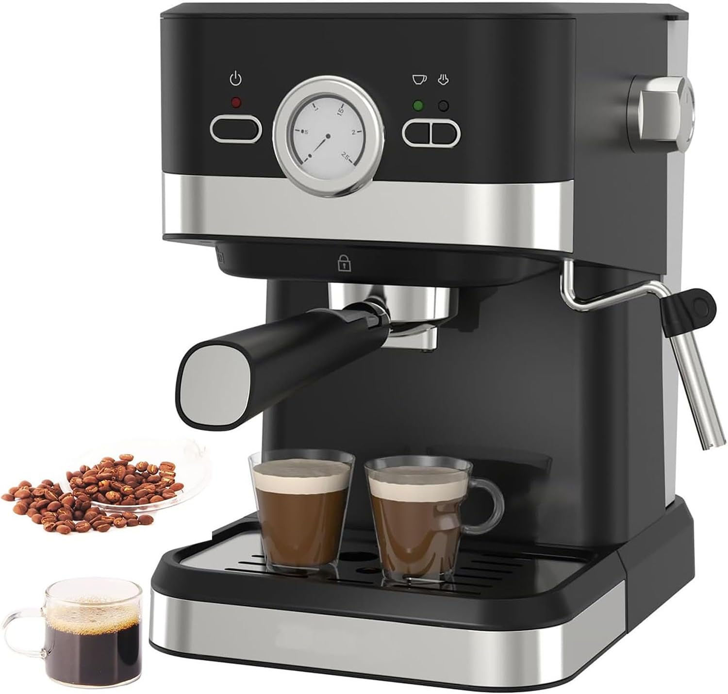 Espresso Coffee Maker, Semi-Automatic Cappuccino Machines with 1L Detachable Transparent Water Tank, 20 Bar Pump Pressure, Steam and Heating Functions for Instant Coffee, Macchiato, Espresso