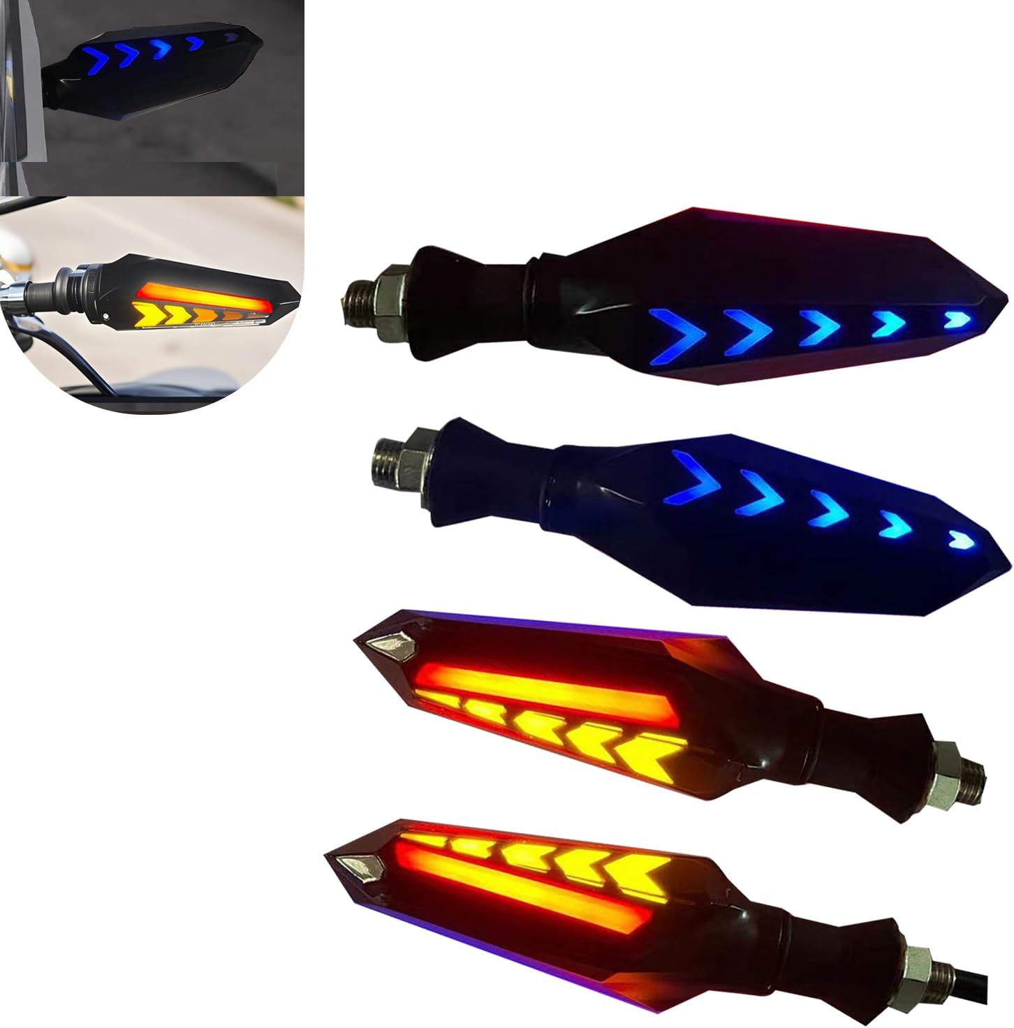 4 PCS Motorcycle Turn Indicator Lights, Arrow Shape Motorcycle Turn Signals, LED Double-sided Flowing Blinker, Cool Modified Accessories for M10 Connector Motorcycle (Red)