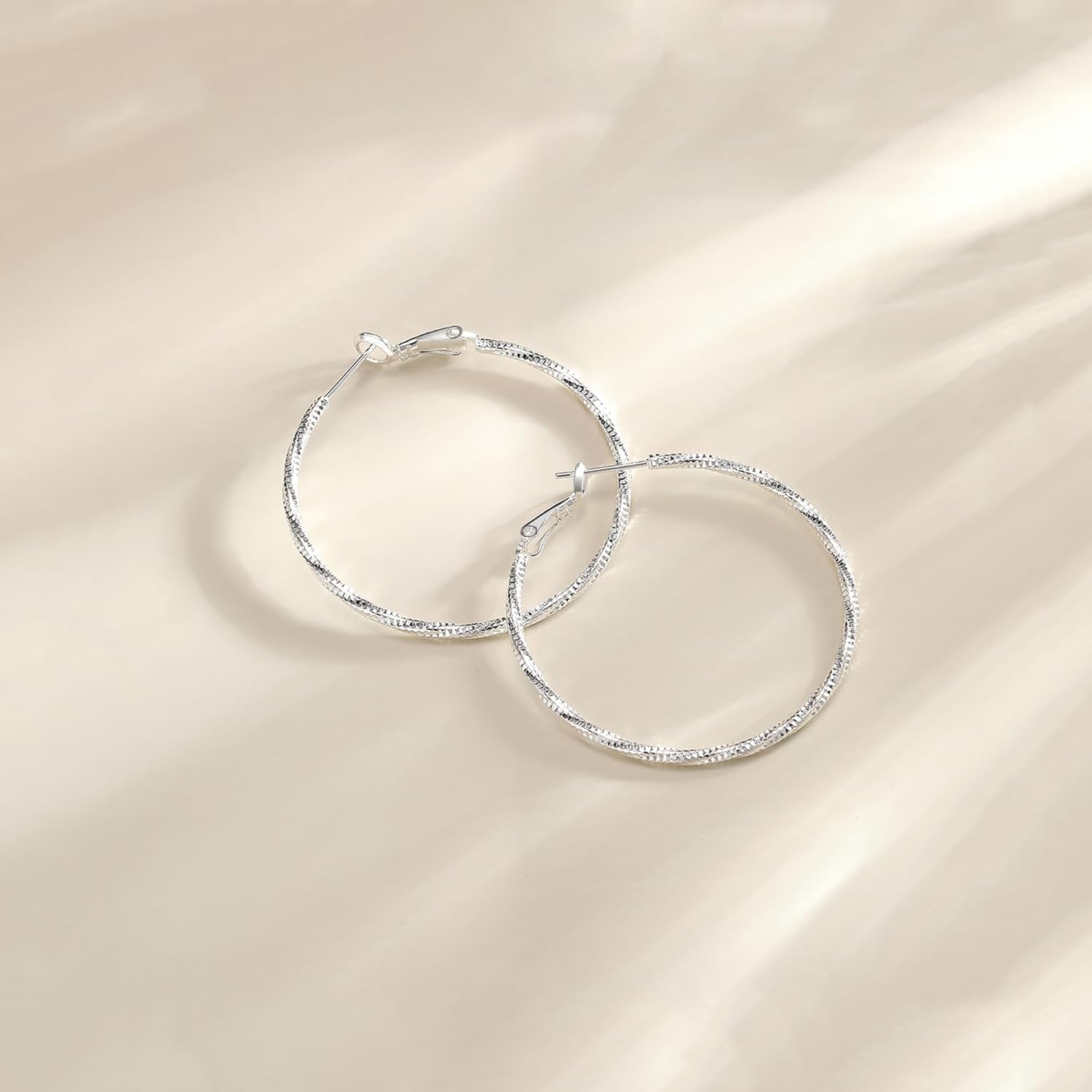 DAILY VIBES Thin Big Gold Hoop Earrings for Women Dainty 925 Sterling Silver Post Loop 14k Gold Plated Diamond-Cut Twisted Large Hypoallergenic Hoop Earrings for Women - Image 6