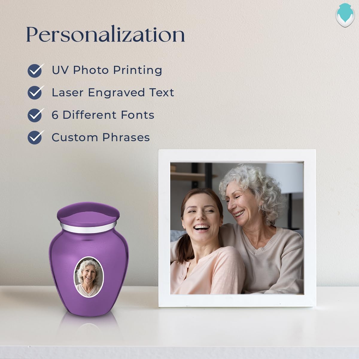 Geturns Embrace Keepsake Personalized Picture Cremation Urns for Human Ashes I Purple Photo Funeral Urn for Men and Women with Double Side Engraving I 3.5 lbs