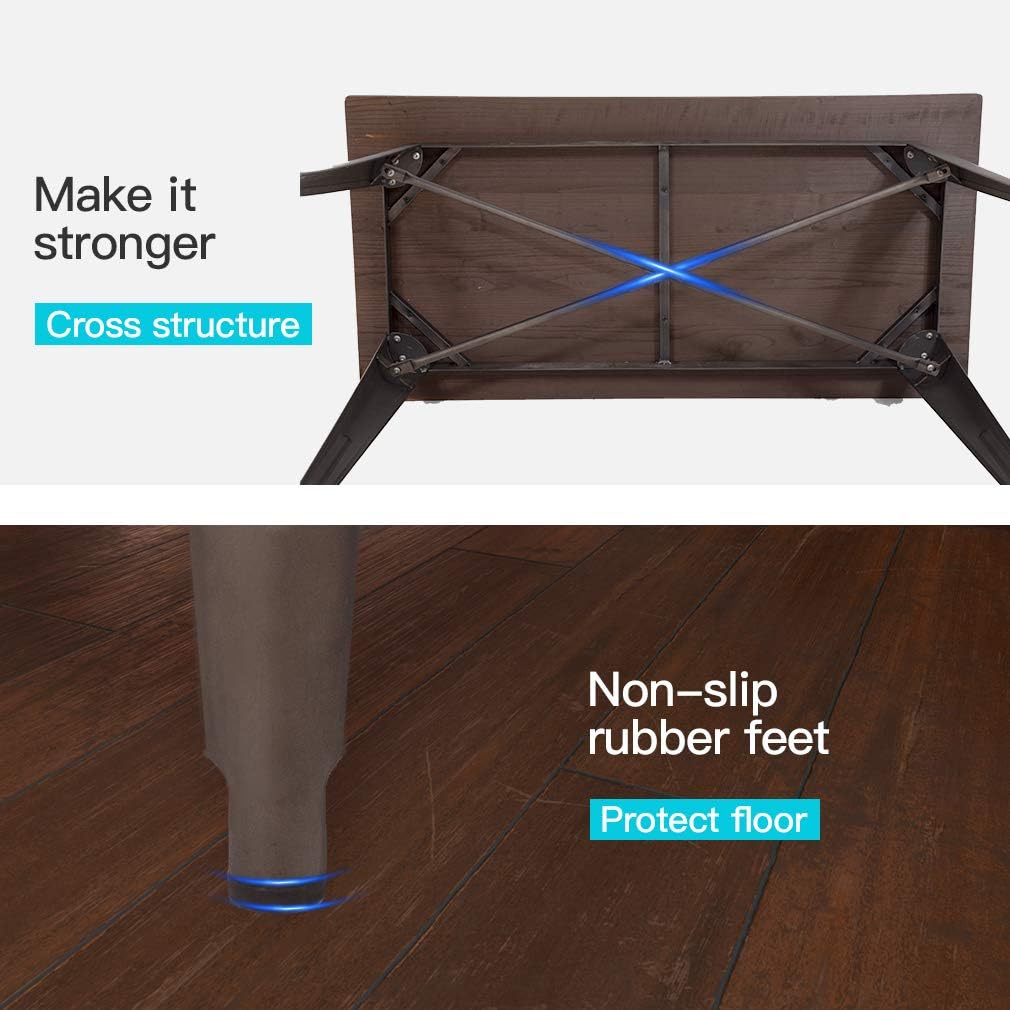 FDW Heavy Duty Outdoor Dining Table Metal Kitchen Table Metal Table Bar Coffee Table Home Restaurant Wood Top Table Patio Dining Table Indoor Outdoor Metal Base Table, Bronze (Rectangle)