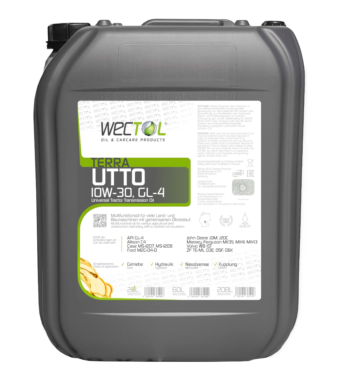 WECTOL Terra UTTO, Universal Tractor Transmission Oil, 10W30, 80W, VG 68, API GL-4 (20L)