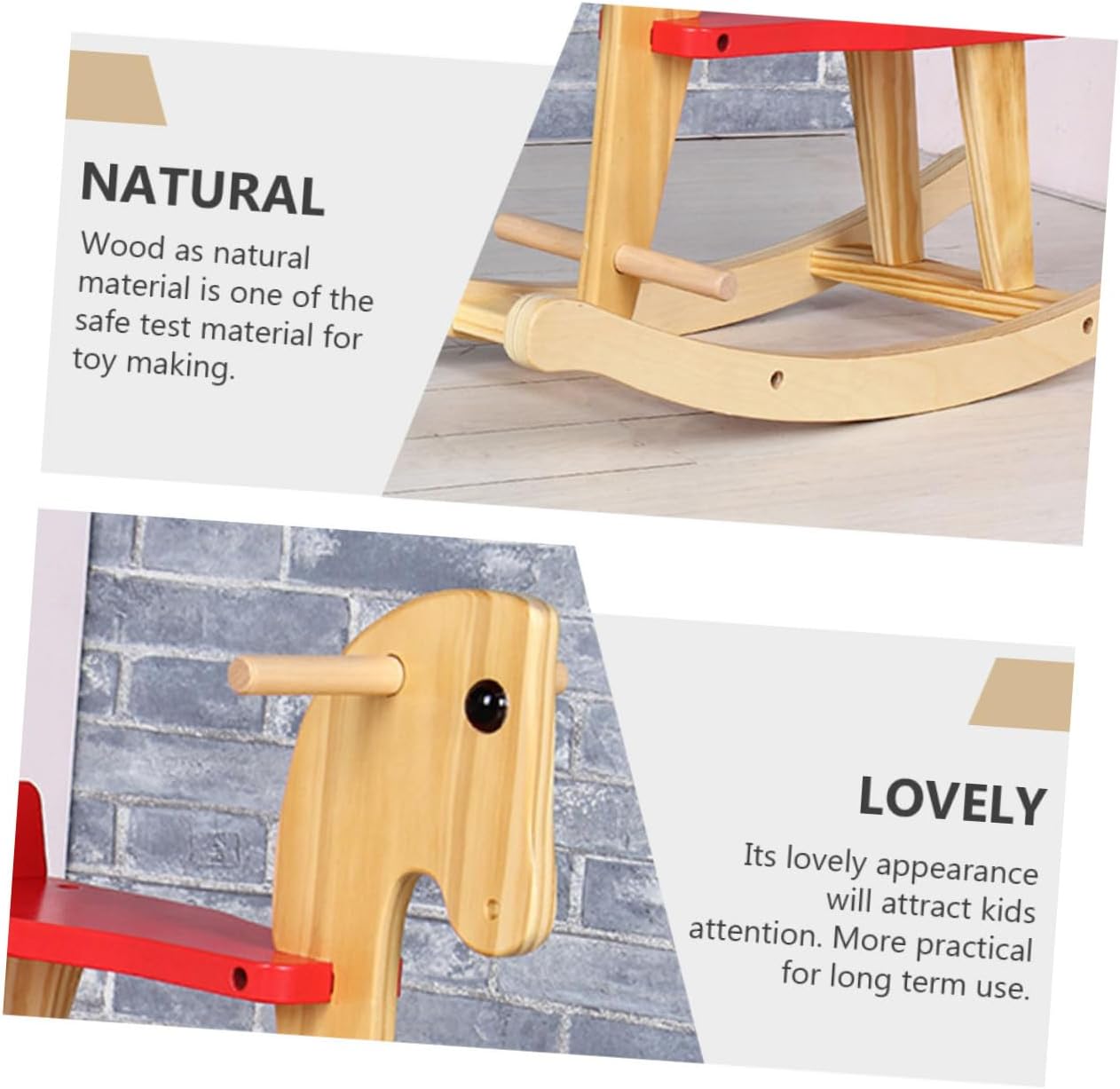 DECHOUS Wooden Little Rocking Chair for Smooth Rounded Rails Comfortable Seat Easy to Assemble Horse Design for Boys and