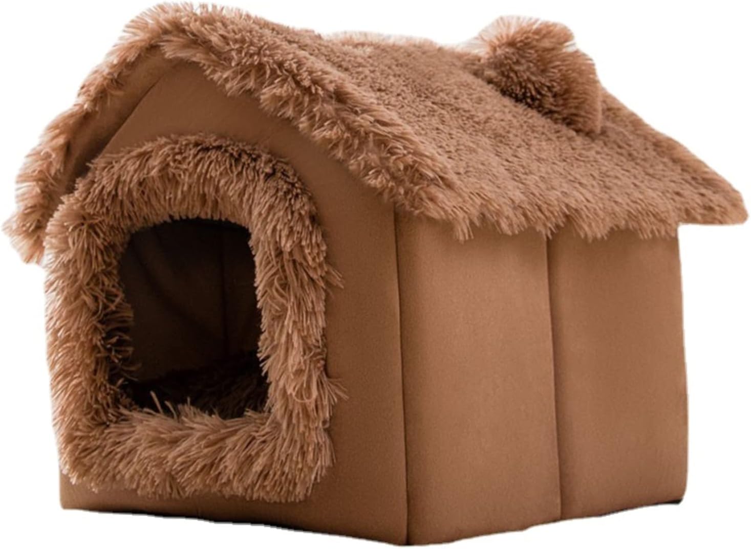 Pet Dog Cat Bed House Room Bed Tent Cat Bed Dog Bed for Dogs Kennel for Pets Indoor Mat Cushion Washable Warm Soft (S,Brown)