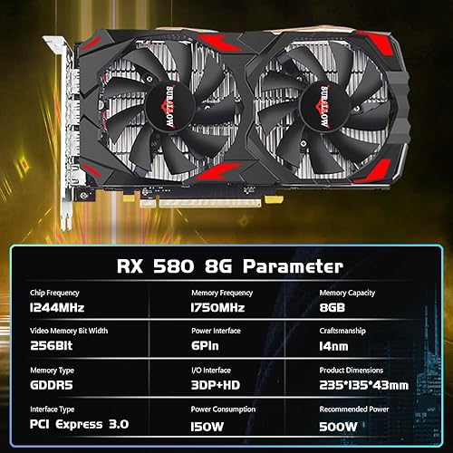 Miniatura 2 de SURALLOW RX 580 - Tarjeta gráfica de 8 GB, 2048SP, GDDR5, 256 bits para PC de juegos, PCIE 3.0, doble ventilador congelado tarjeta de video para