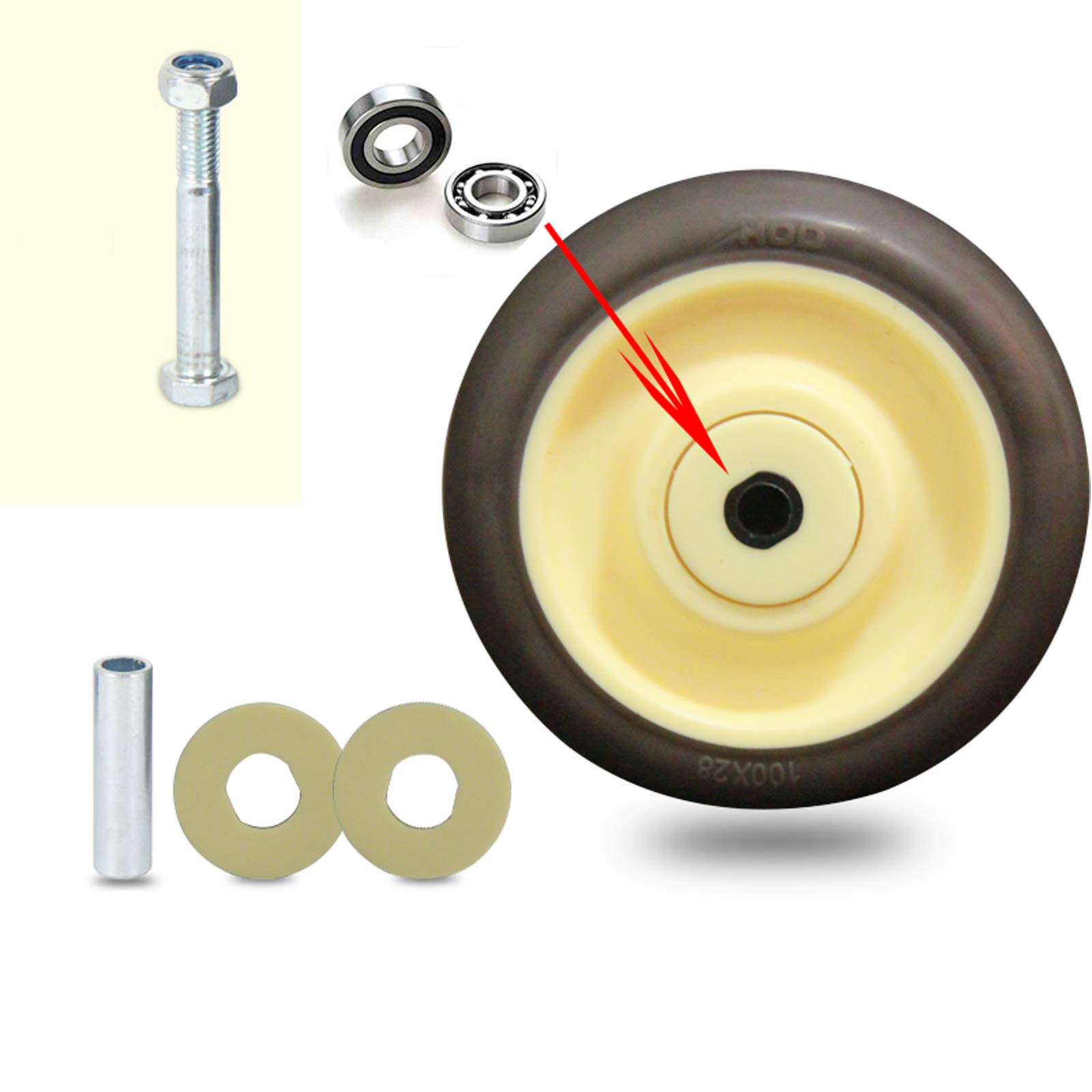 LUNEZY Roues pivotantes en TPR Robustes pour Chariots d'établi, roulettes de Rechange industrielles, Tige filetée M12 x 25 mm, Lot de 4 (Universal 100 mm/4in)