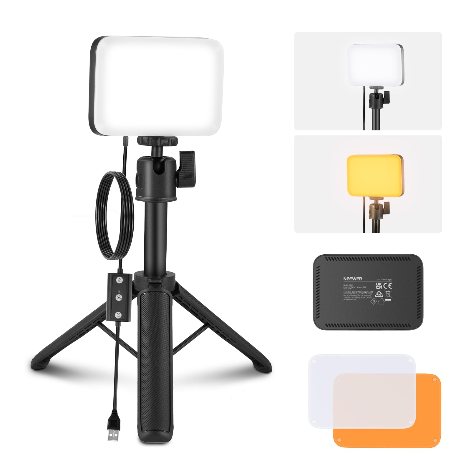 NEEWER Basics Panneau LED de Bureau,Kit d'éclairage pour Vidéoconférence avec Trépied/Filtres pour Webcam,Ordinateur Portable,Zoom,Appel,Maquillage,Diffusion Selfies,Bicolore,Intensité Variable,BP66