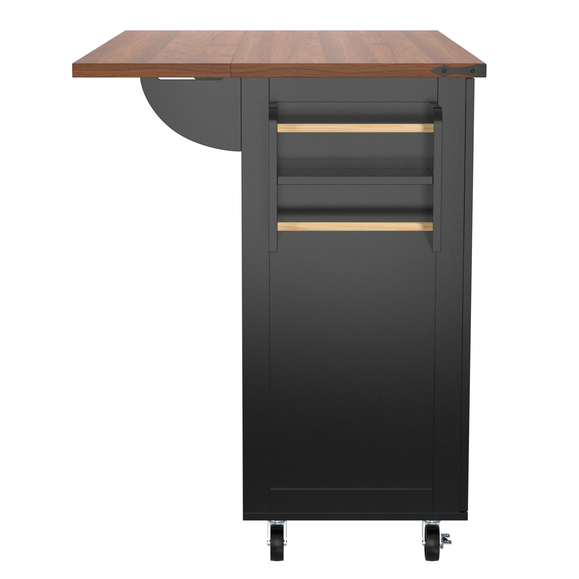 Moimhear Isola da cucina, carrello da cucina con piano di lavoro estraibile, armadio da cucina con 2 ante scorrevoli e 3 cassetti, con venature del legno, nero (140 x 73 x 92,5 cm)