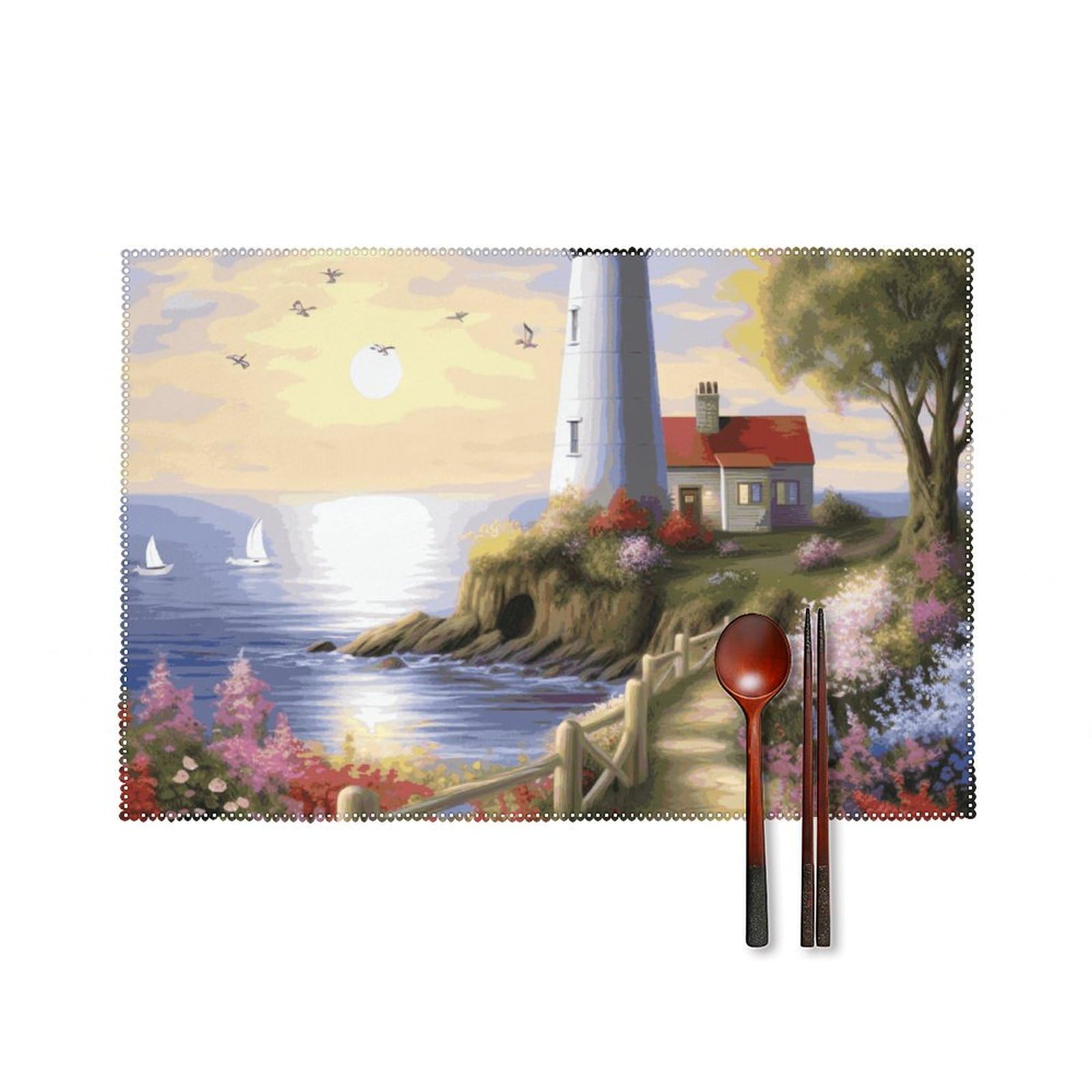 Set de table cuisine motif phare lot de 6 protections étanches pour repas de fête