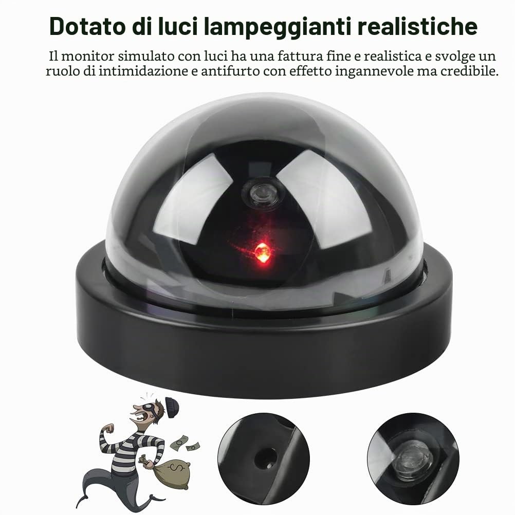 4PCS Telecamera Finta, Dome Dummy Fake Security CCTV Monitor Simulazione con LED Lampeggiante Luce, Fittizio Macchina Fotografica
