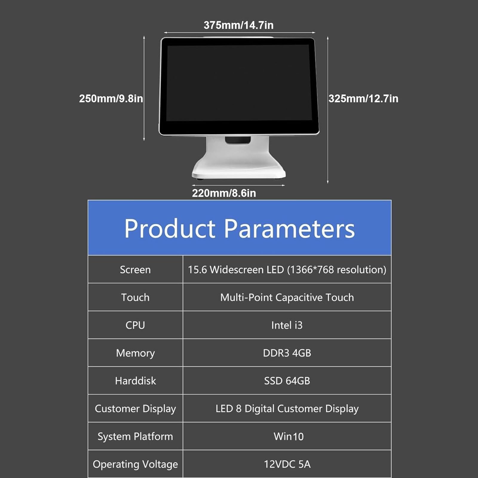 Touchez la Caisse enregistreuse 15.6in écran Tactile Moniteur POS Caisse enregistreuse surveille 1366 * 768 Moniteur LCD pour Restaurant Bar café,FrenchSystem